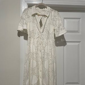 Anthropologie white lace dress, lined. Size 6, fits more like a 4 IMO.